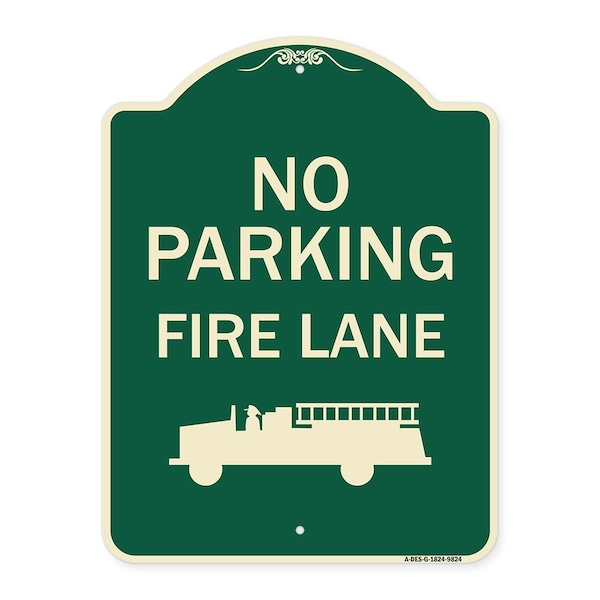Signmission Designer Series-No Parking Fire Lane, Green Heavy-Gauge Aluminum, 24" x 18", G-1824-9824 A-DES-G-1824-9824 - main